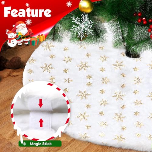 36-Inch Plush Faux Fur Christmas Tree Skirt with Sequin Snowflakes