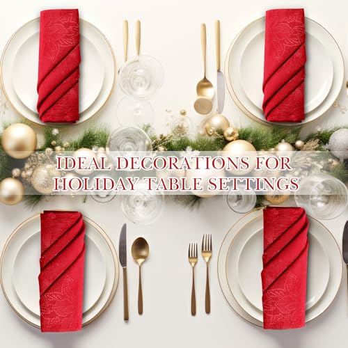 Set of 6 Red Jacquard Damask Christmas Cloth Napkins - Windkream