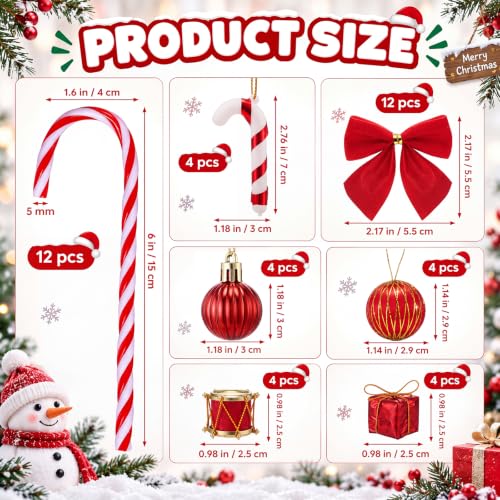Vinsot 48 Pcs Christmas Tree Decorations Winter Xmas Ornaments - Candy Cane & Ball Sets