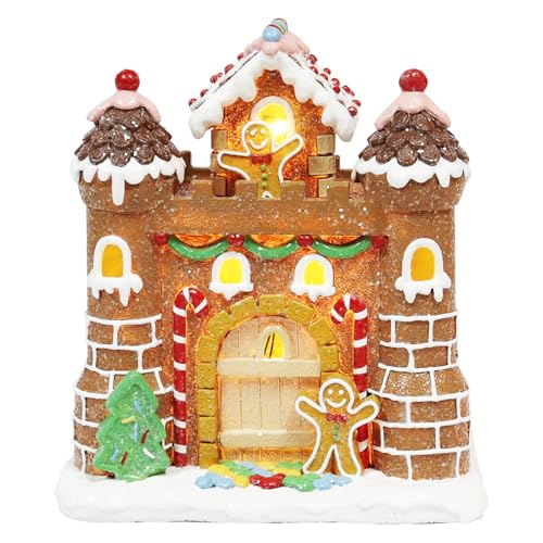 Moments In Time 8.3” LED Gingerbread Castle - Battery-Operated Christmas Village House