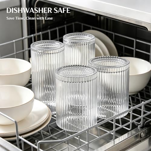 INSETLAN Ribbed Glassware Set of 8 - 12oz Highball & 14oz Rocks Glasses, Vintage Style