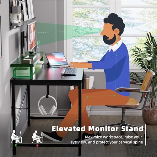 32-Inch Small Computer Desk with Monitor Stand and Headphone Hook