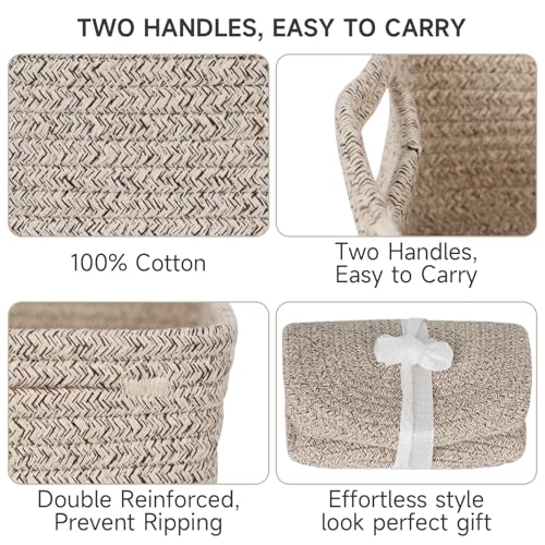 3 Pack Small Woven Cotton Rope Storage Baskets with Handles
