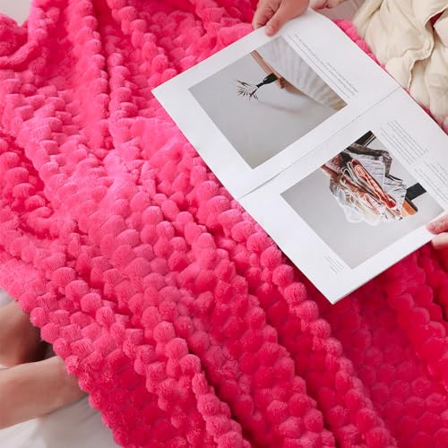 Hot Pink Throw Blanket 50x60 - Soft 3D Jacquard Flannel Fleece Plush