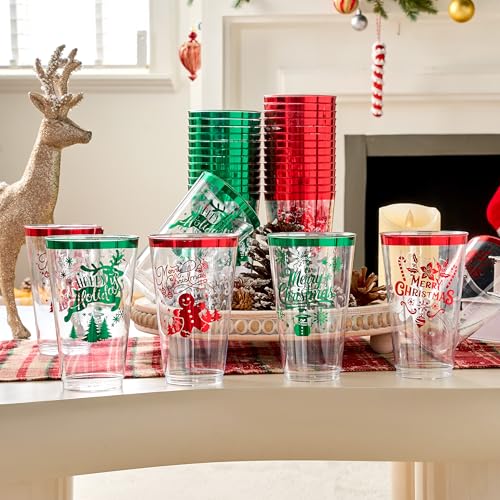 JOYIN 36 Pack Christmas Disposable Plastic Cups 16oz Red & Green Holiday Tableware