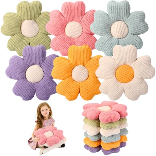 6-Piece Flower Shaped Plush Throw Pillows, 15-Inch Daisy Floor Cushions