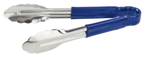 Winco 9" Stainless Steel Serving Tongs with Plastic Handle, Blue