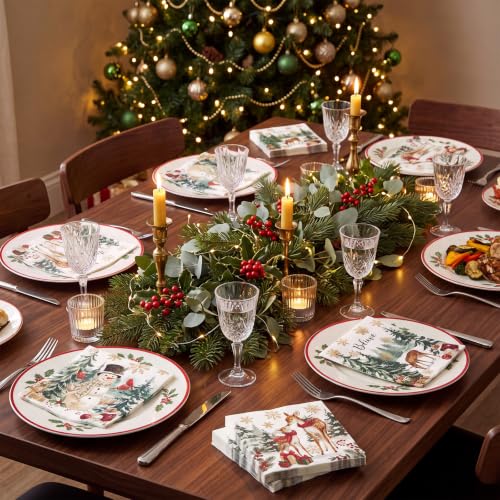Fulmoon 200 Pcs Christmas Cocktail Paper Napkins Vivid Style 4 Designs