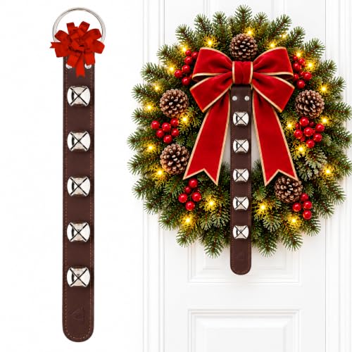 Bevin Bells Brown Nickel Genuine US-Sourced Leather Sleigh Bell Strap, 5 x 1.5in Brass Bells Door Hanger