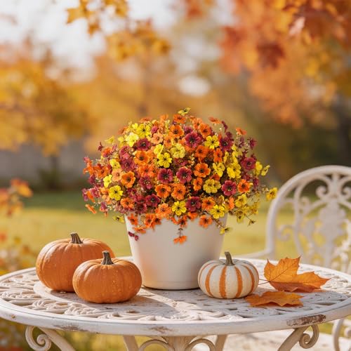 Artificial Fall Flowers Outdoor UV Resistant - 12 Bundles Faux Silk Daisies