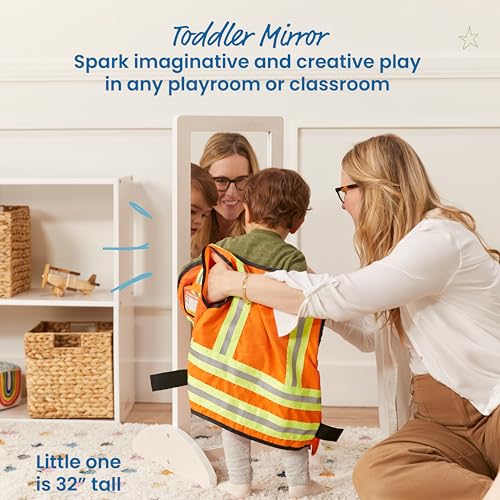 Toddler Wooden Bi-Directional Floor Mirror - Shatter-Resistant Montessori Mirror
