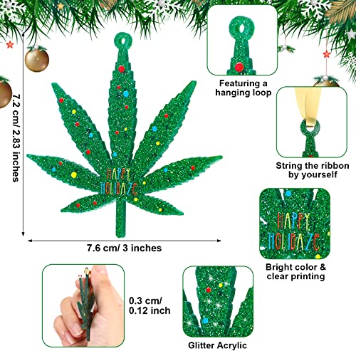 Roowest 24 Pieces Christmas Leaf Ornaments Happy Holidaze Plant Decorations
