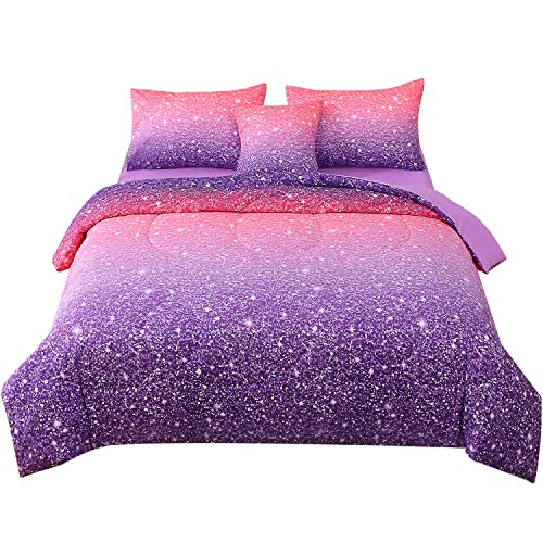 6-Piece Twin Comforter Set - Pink Purple Galaxy Bed in a Bag