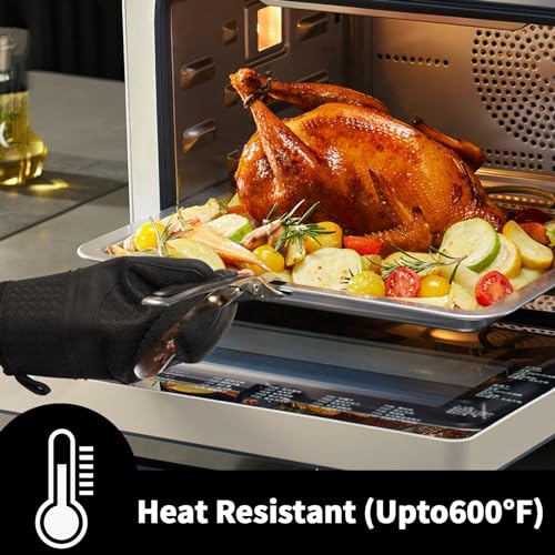 Silicone Oven Mitts - 11.6" Heat Resistant Baking Gloves with Cotton Lining