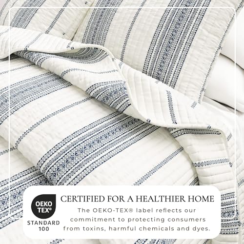 Great Bay Home 3-Piece Striped Quilt Set - Full/Queen Farmhouse Bedding