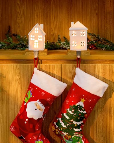 Minetom Warm White LED Christmas Stocking Holders Set of 2 for Mantle & More