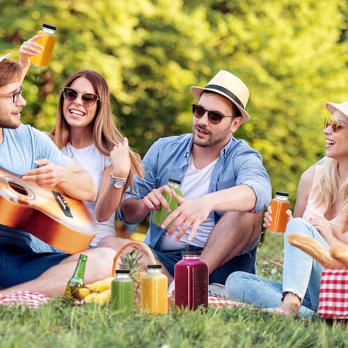 CAKKVDE 8 oz Glass Juice Bottles with Lids 6 Pack | Reusable Square Drink Bottles
