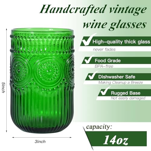CHLJAR Christmas Green Vintage 14oz Stemless Wine Glasses Set of 6, E-Christmas Green