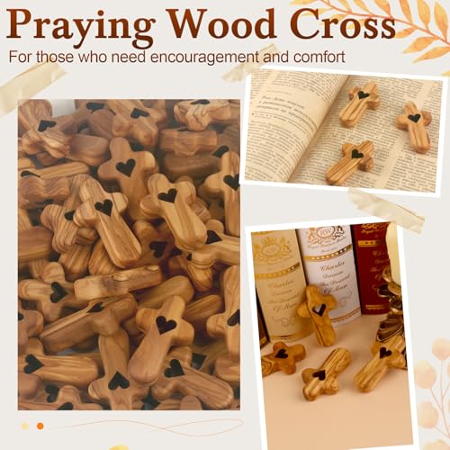 2.5-inch Handcrafted Olive Wood Prayer Cross with Heart Cutout - Style B