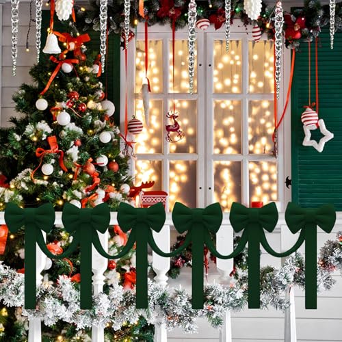 Civaner 16.4 ft Christmas Velvet Garland with 6 Large 27.5in Bows - Green