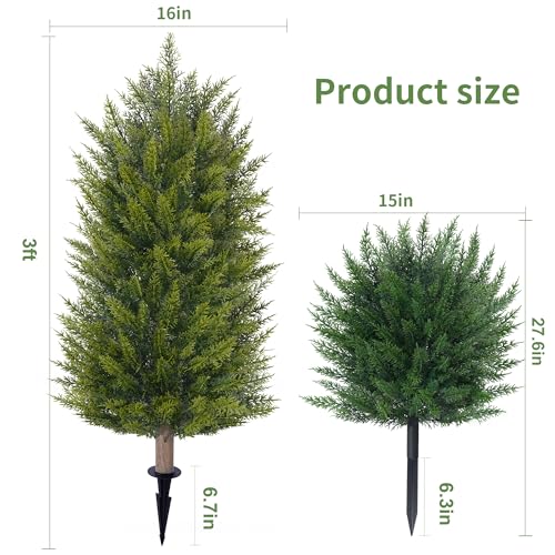 27.6-Inch Artificial Cedar Topiary Tree, UV-Resistant Faux Cypress Set of 2