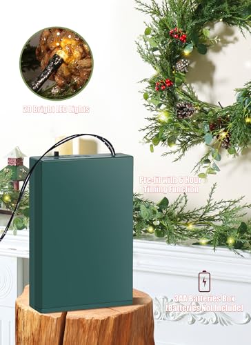 Brightown 6ft Christmas Garland with Lights, 2 Pack, Battery Operated, Pine Cones & Red Berries