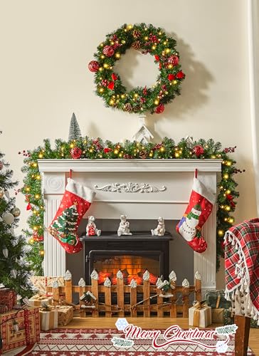 Brightown Ornaments Christmas Garland with Lights, 9Ft Prelit Holiday Decor