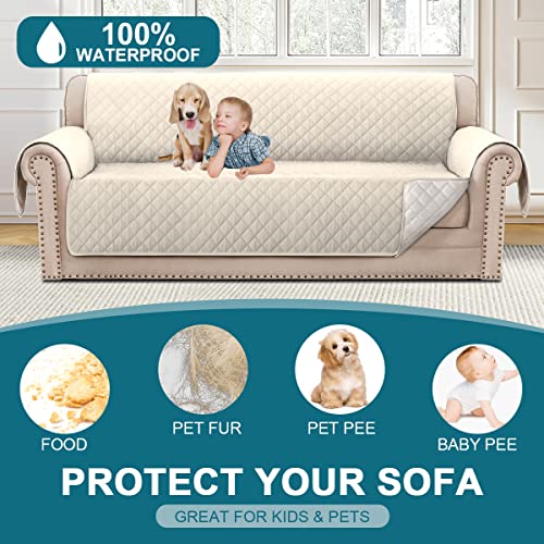 100% Waterproof Non-Slip Sofa Cover - Quilted Couch Protector (70", Ivory)