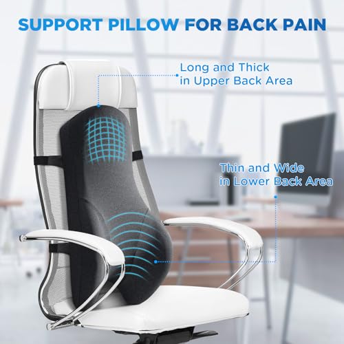 Memory Foam Lumbar Support Pillow for Office Chair - Adjustable Back Cushion