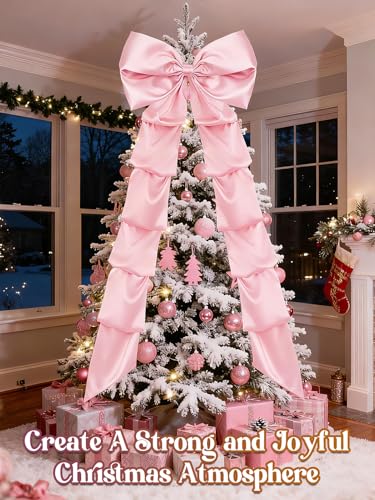 MEWTOGO Extra-Large Christmas Tree Topper Bow 10.2ft Pink - 9-12ft Tree