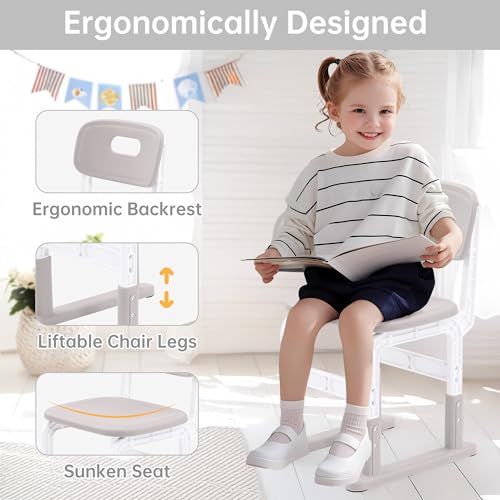 Height Adjustable Kids Study Desk and Chair Set with Storage - Grey