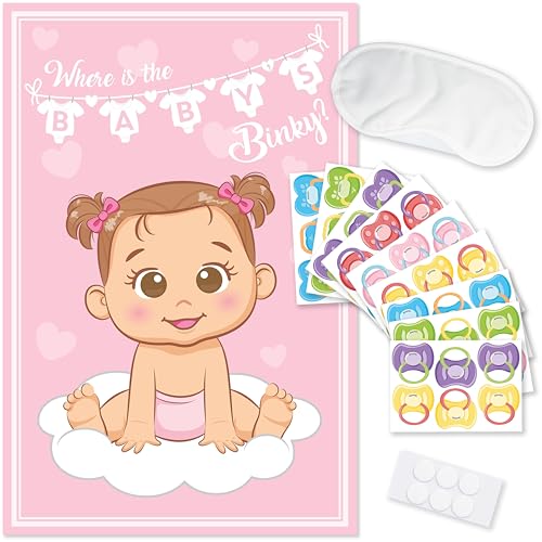 Pin the Pacifier on the Baby Shower Game Set - Pink Girl Theme