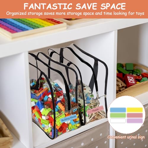 6-Pack Clear Toy Storage Bags with Zipper & Labels - Waterproof PVC Organizer