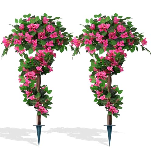4FT Artificial Bougainvillea Topiary Ball Set - 2 Pack UV Resistant Faux Tree