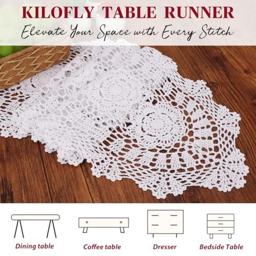 Kilofly Handmade Crochet Lace Table Runner 12 x 59 Inch White (White / 12 x 59 inch)
