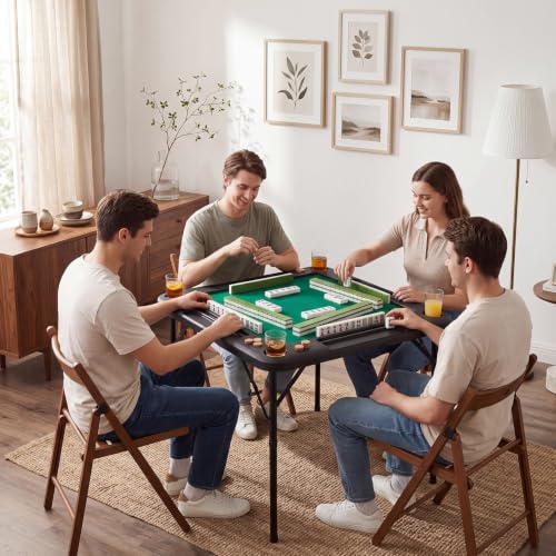 34-inch Folding Game Table with Felt Mat, 4 Cup Holders and Chip Trays