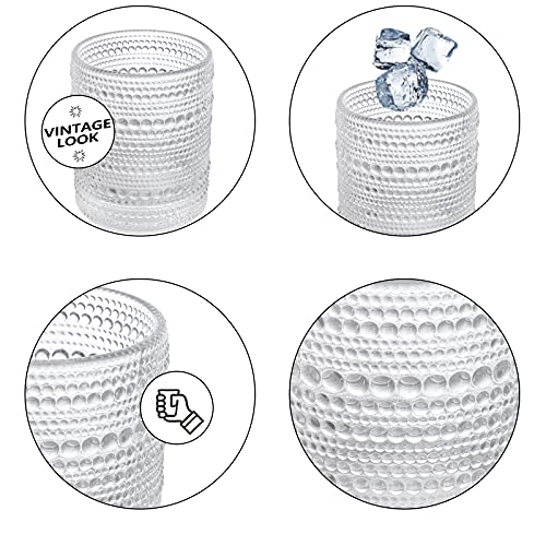 Set of 6 Vintage Hobnail Drinking Glasses, 12 oz Embossed Glass Tumblers