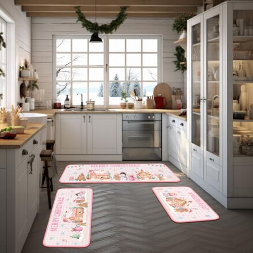 Dunzy 3 Pcs Christmas Gingerbread House Kitchen Rugs Set – Gingerbread House Variation