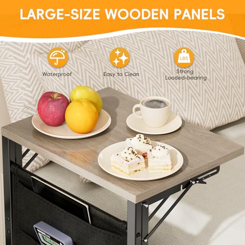 Folding C-Shaped Side Table with Storage Bag - Slim Tray for Couch and Bed