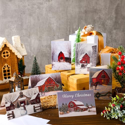 TaoBary 36 Pcs Winter Barn Christmas Cards with Envelopes – Barn Theme