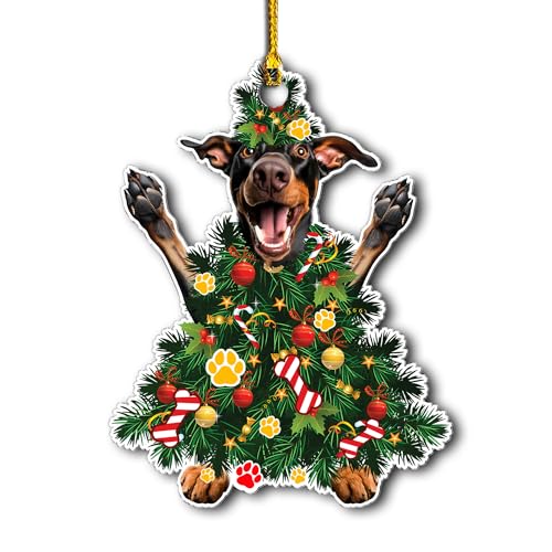 Doberman Christmas Ornament 2026 – Doberman Pinscher Xmas Tree Acrylic (Variation: Doberman Pinscher Xmas Tree)