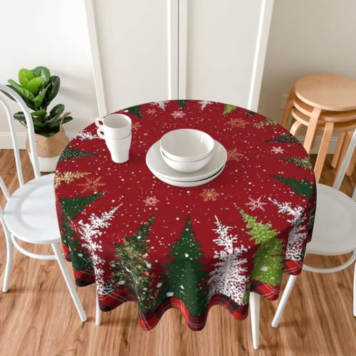 Ecixzyo Christmas Tree Round Tablecloth 60 Inch Polyester Washable Home Decor