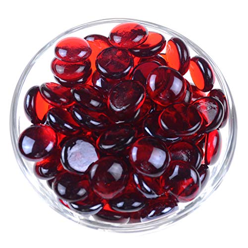 Red Flat Glass Gems & Marbles for Vase Fillers & Table Scatter - 1 lb