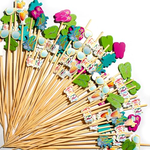 Beach Themed Cocktail Picks - 100pcs Bamboo Food Sticks for Appetizers & Charcuterie