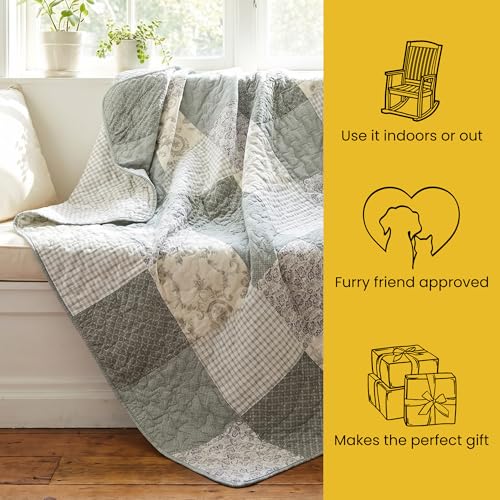 Cotton Quilted Throw Blanket 50"x60" Sage Green - Cozy Patchwork Design