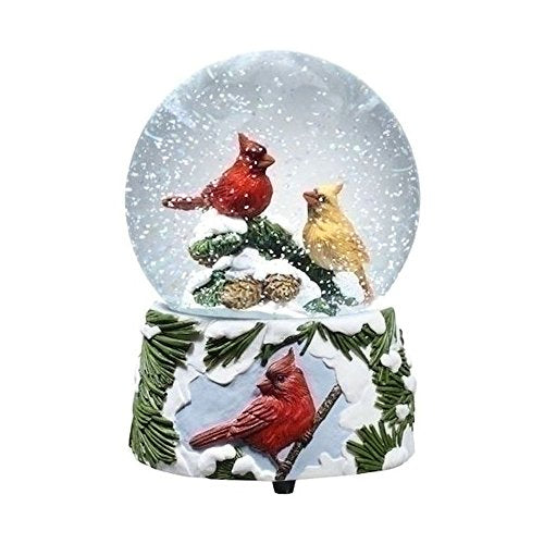 Musical Glitter Dome with Cardinals - 6 Inch Holiday Decor, Musical Snow Globe