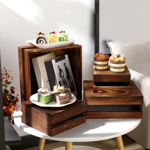 Sieral Burnt Wood 4-Piece Cake Stand Set for Party and Dessert Display
