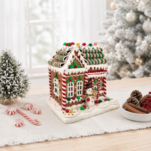 8-Inch Lighted Gingerbread House - Handmade Clay Christmas Decor