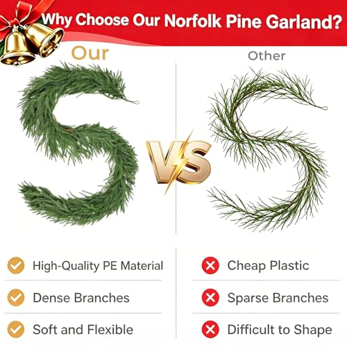 2 Pcs 9 ft Real Touch Norfolk Pine Garland – Faux Winter Mantle Decor