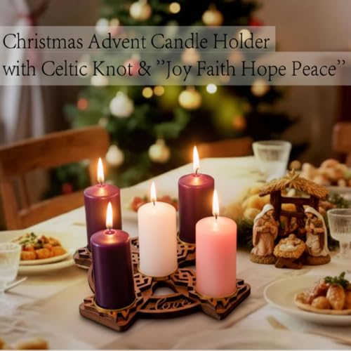 Wood Advent Candle Holder with Celtic Knot Design, 14 inch Christmas Wreath